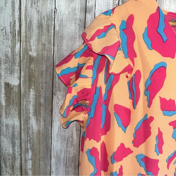 Jodifl Orange Abstract Ruffle Sleeve Neon Blouse - Picture 3 of 5
